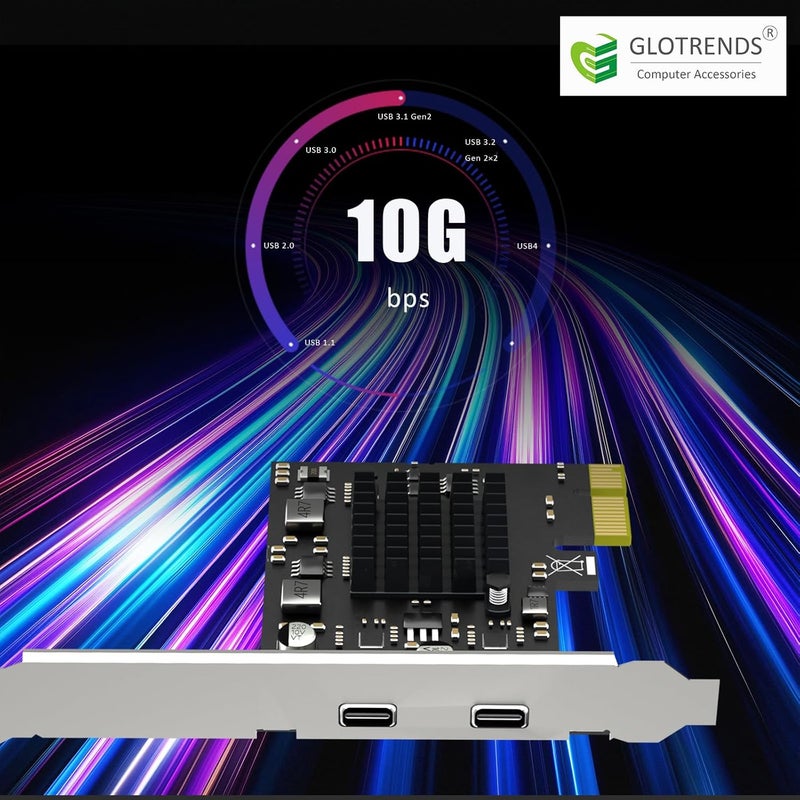 GLOTRENDS بطاقة توسيع U3142CX1 2-Port 10Gb USB 3.1 Gen2 Type-C إلى PCIE X1 مع شريحة ASM 3142، حامل عادي ومنخفض الملف - Image 5